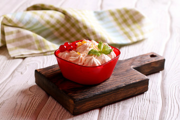 Mousse with berries and mint