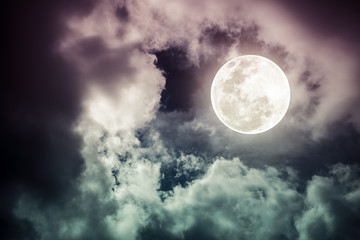 Nighttime sky with cloudy and bright full moon.