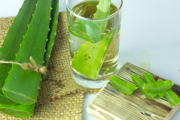 Aloe Vera put a sack on a white background.
