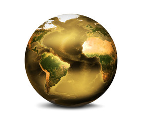 golden planet earth 3d render. Elements of this image furnished by NASA. © wetzkaz