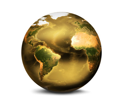 Golden Planet Earth 3d Render. Elements Of This Image Furnished By NASA.