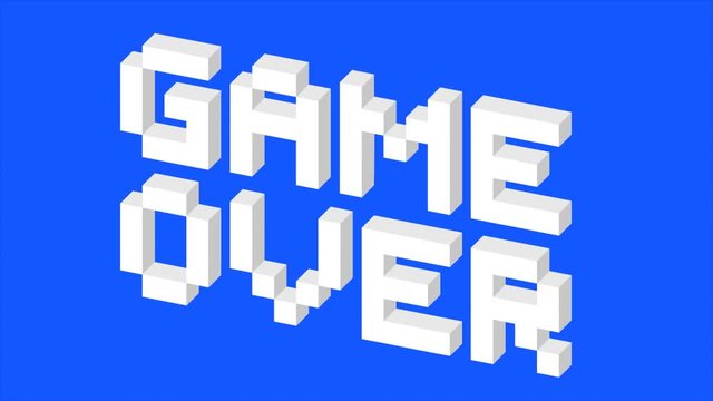 Game over pixel art 3d style animation sign. Retro videogame ending screen. HD motion graphics.