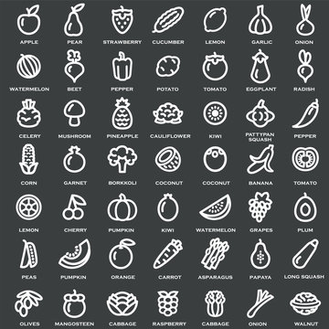 Set Of Vegetables And Fruits Outline Icons
