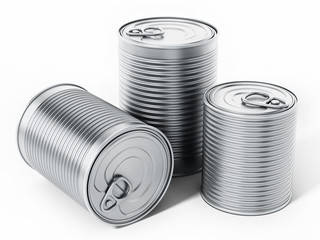 Tin cans isolated on white background. 3D illustration