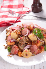 lentils with vegetable and sausage