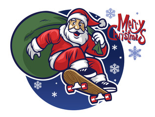 santa claus delivering the christmas gift by riding a skateboard © bazzier