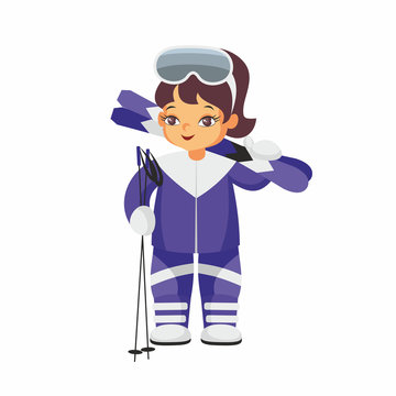 The girl in a beautiful ski suit. Vector illustration on a white background.