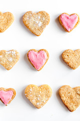 cookies for Valentine Day heartshaped on white background top view