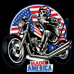 skull ride an american flag painted motorcycle