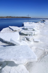 Floating of ice on the river
