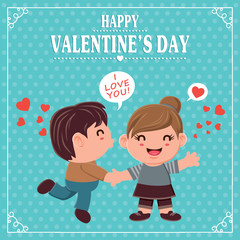 Vintage Valentines Day poster design with couple