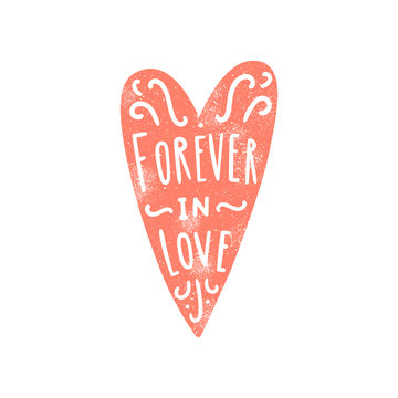 Forever in love. Heart silhouette and hand written text. Vector illustration