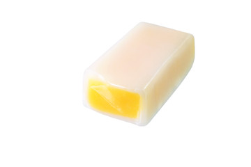 caramel fruity candies on white