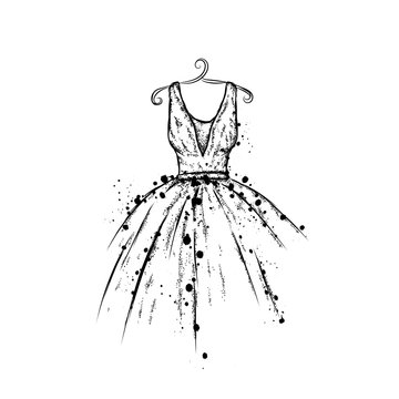Dress in the vector. Hand drawing clothes . Vintage . Fashion.

