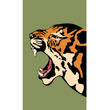 Tiger head vector illustration style face Flat