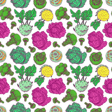 seamless background of colorful cabbages