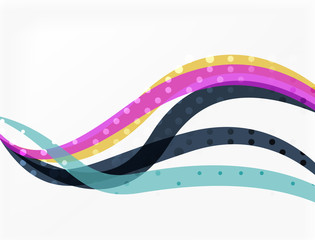 Color overlapping wave stripes, vector abstract background.