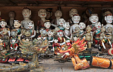 Vietnamese water puppets for its famous water puppet theater on shop in Hanoi's Old Quarter