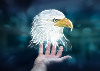 Person holding fractal endangered eagle illustration 3D renderin