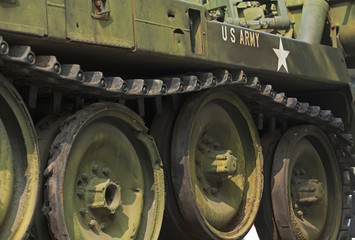 Fototapeta na wymiar Tank close-up with text US Army on it. 