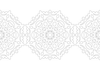 Black and white snowflake for coloring book. Christmas festive pattern.