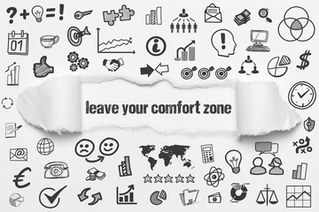 leave your comfort zone / weißes Papier mit Symbole