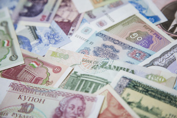 Close up of international bank note money collection, focus on the bank note of Zambia