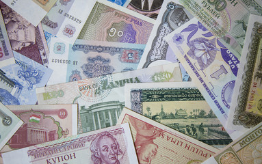 Close up of international bank note money collection, focus on the bank note of Zambia
