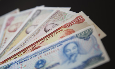 Close up of Vietnamese money - Vietnam Dong (VND). Concept of Vietnam and Asia economy and finance.