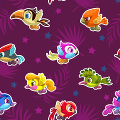Fototapeta na wymiar Seamless pattern with cute little flying birds.