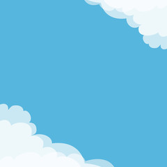 Blue sky. Cloud in corners frame template. Cloudy weather. Cloudshape. Flat design. Background. Isolated.