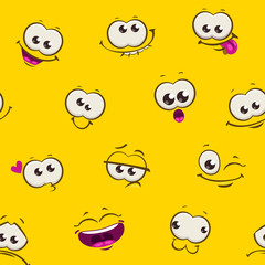 Cute comic seamless pattern with funny faces