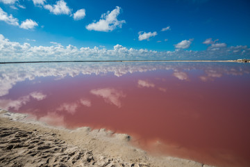 Salt pink lagoon in Las Coloradas, Yucatan, Mexico