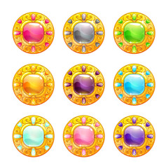 Vector colorful shiny round golden amulets