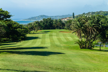 Golf Hole Green Flagstick Water