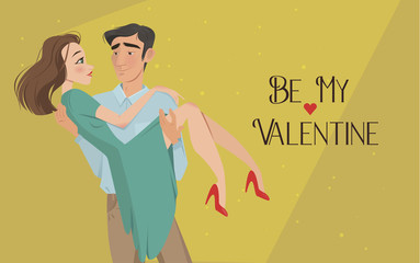 Man holds girl in his arms. Lovers. Valentine's Day. Cartoon style. Boy and girl. Date. A declaration of love. offer to go get married. romance. feelings, a pair of lovers - 135543037