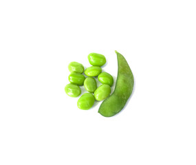 green soybeans and seed isolated, white background