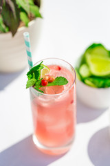 Pink Cocktail with Ice and Mint, Vertical View