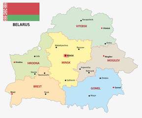 belarus administrative and political vector map with flag