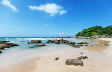 White sand beach and blue sky.