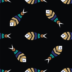 Fototapeta na wymiar Flock of fish mosaic seamless pattern