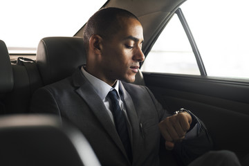 Businessman Sit Inside Car Waiting