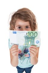 Young girl holding hundred euro