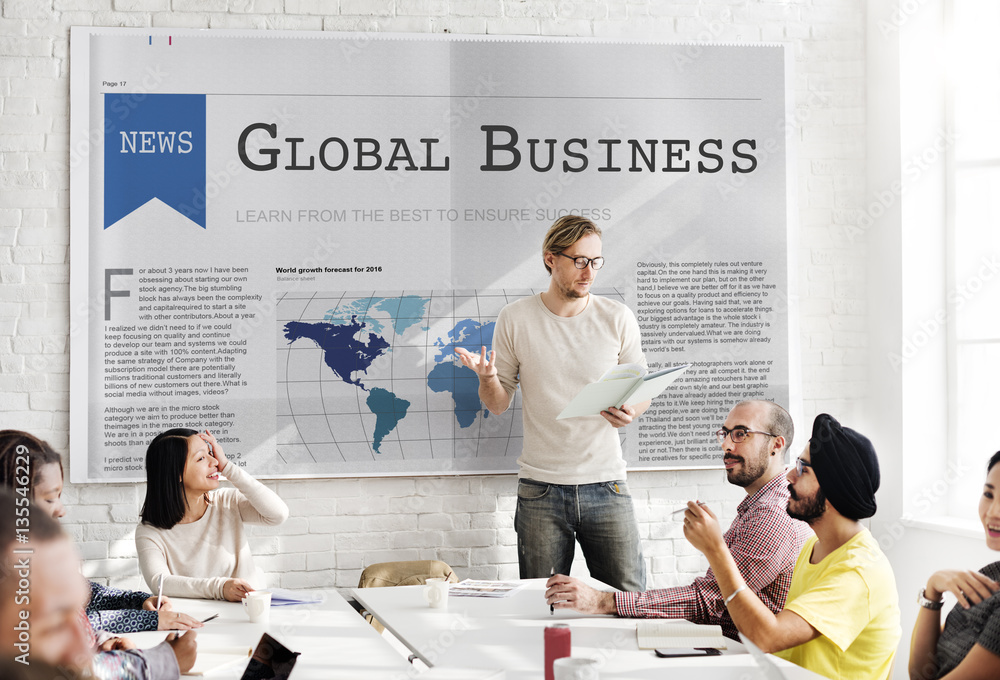 Aufkleber global business export import networking growth concept