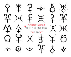 Hand-drawn sketch Planet and astrology sing icon set