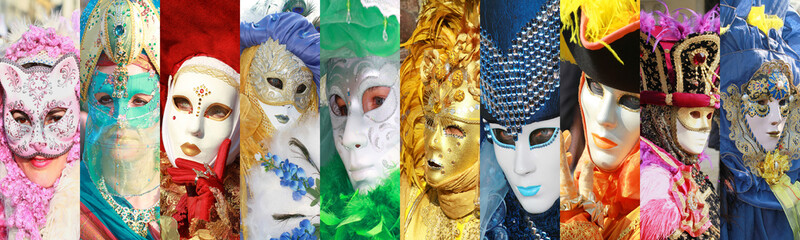 Collage di didifferenti maschere di carnevale