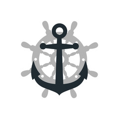 Icono plano ancla y timon en fondo blanco © teracreonte