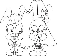 Cute rabbit boy and girl marriage outline