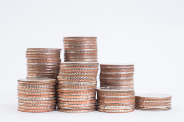 Coin stack on white background