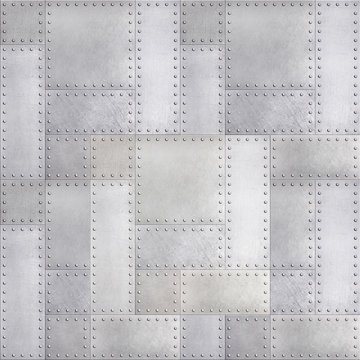 Fototapeta Steel metal plates background with rivets seamless